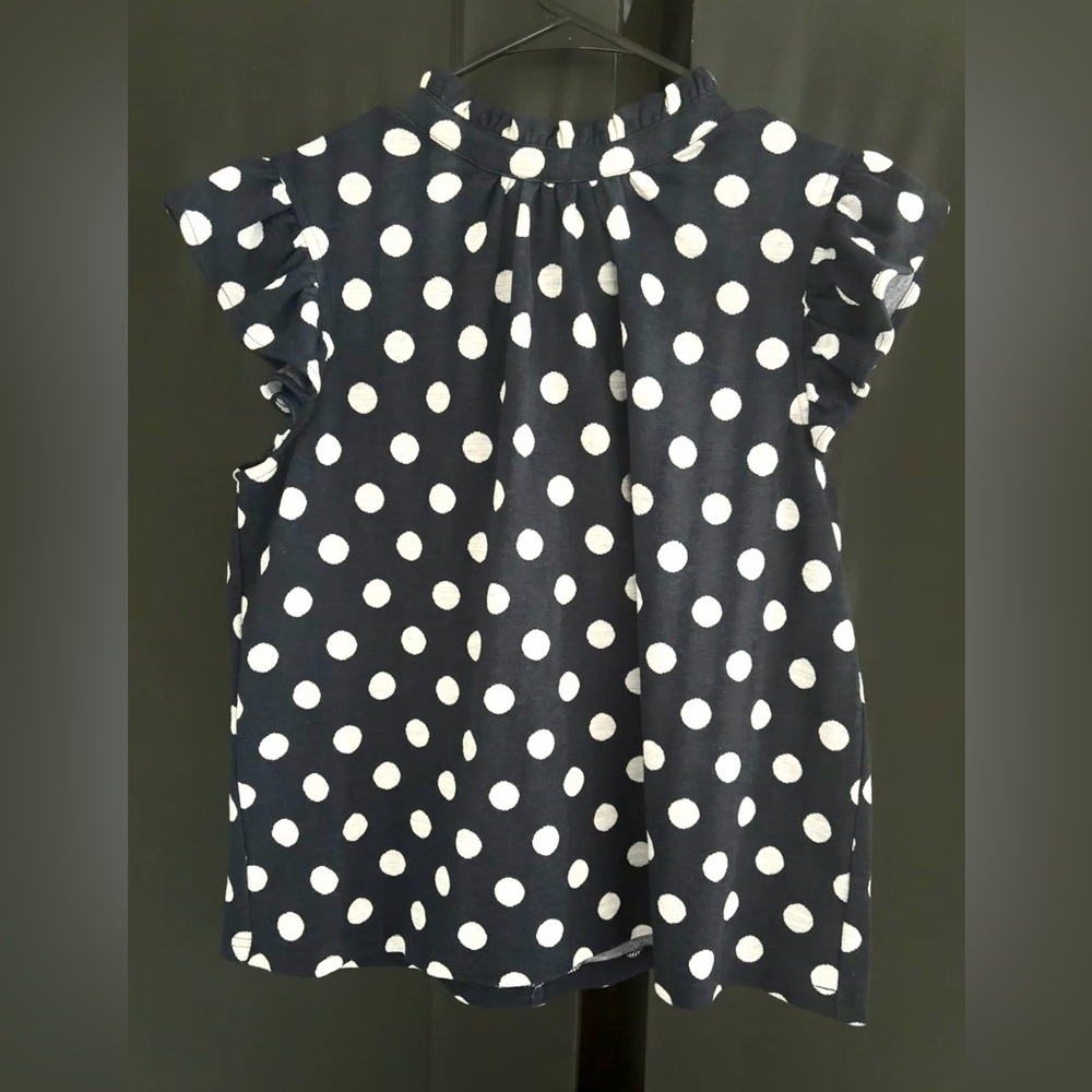 Gaudi'  Polka Dot Blouse - Navy and White with tie at back of neck